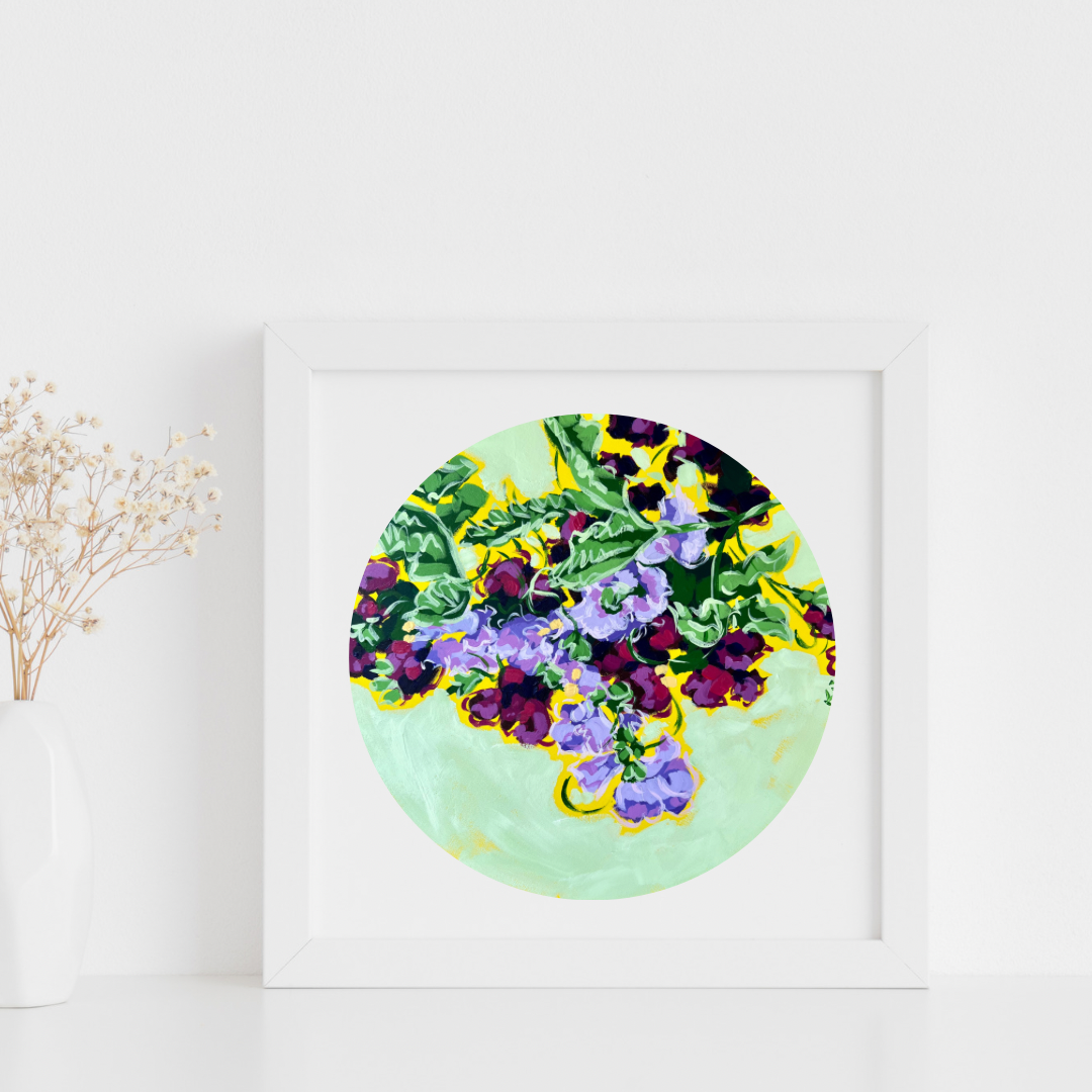 Sweet peas floral print FRAMED
