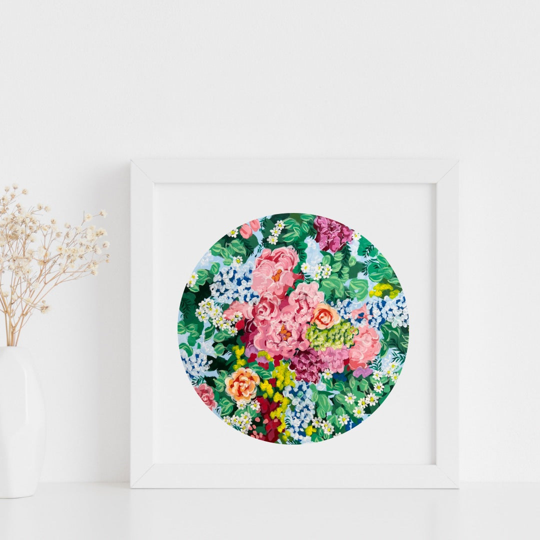 Pastel floral print- medium size FRAMED